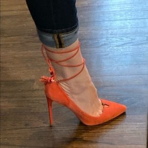 Brian Atwood sexy lace up suede pumps